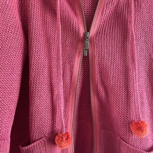 Anthropologie Moth pink cardigan sweater orange Pom Poms
